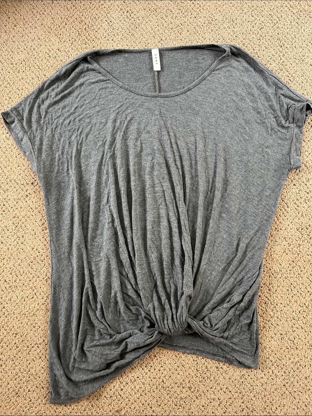 Luxe Gray Twist-Front Short Sleeve Tee